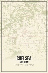 Retro US city map of Chelsea, Michigan. Vintage street map.