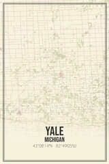 Retro US city map of Yale, Michigan. Vintage street map.