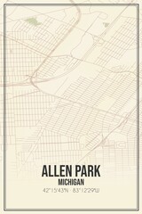 Retro US city map of Allen Park, Michigan. Vintage street map.