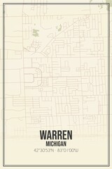 Retro US city map of Warren, Michigan. Vintage street map.