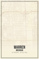 Retro US city map of Warren, Michigan. Vintage street map.