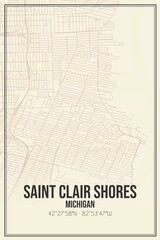 Retro US city map of Saint Clair Shores, Michigan. Vintage street map.