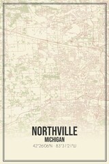 Retro US city map of Northville, Michigan. Vintage street map.