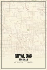 Retro US city map of Royal Oak, Michigan. Vintage street map.