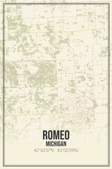 Retro US city map of Romeo, Michigan. Vintage street map.