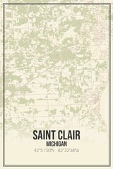 Retro US city map of Saint Clair, Michigan. Vintage street map.