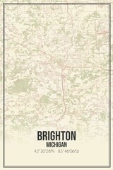 Retro US city map of Brighton, Michigan. Vintage street map.