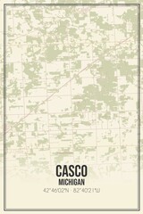 Retro US city map of Casco, Michigan. Vintage street map.