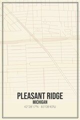Retro US city map of Pleasant Ridge, Michigan. Vintage street map.
