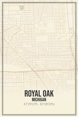 Retro US city map of Royal Oak, Michigan. Vintage street map.