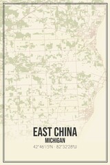 Retro US city map of East China, Michigan. Vintage street map.