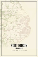 Retro US city map of Port Huron, Michigan. Vintage street map.
