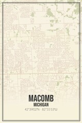 Retro US city map of Macomb, Michigan. Vintage street map.
