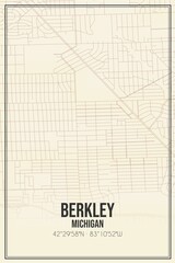 Retro US city map of Berkley, Michigan. Vintage street map.