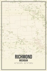 Retro US city map of Richmond, Michigan. Vintage street map.