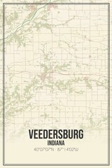 Retro US city map of Veedersburg, Indiana. Vintage street map.