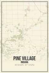 Retro US city map of Pine Village, Indiana. Vintage street map.