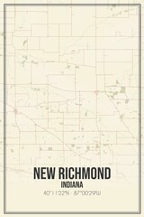 Retro US city map of New Richmond, Indiana. Vintage street map.