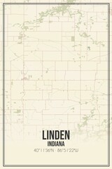 Retro US city map of Linden, Indiana. Vintage street map.