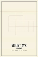Retro US city map of Mount Ayr, Indiana. Vintage street map.