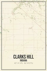 Retro US city map of Clarks Hill, Indiana. Vintage street map.
