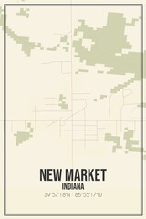 Retro US city map of New Market, Indiana. Vintage street map.