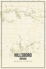 Retro US city map of Hillsboro, Indiana. Vintage street map.