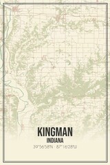 Retro US city map of Kingman, Indiana. Vintage street map.
