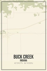 Retro US city map of Buck Creek, Indiana. Vintage street map.