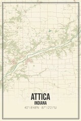 Retro US city map of Attica, Indiana. Vintage street map.