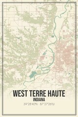 Retro US city map of West Terre Haute, Indiana. Vintage street map.