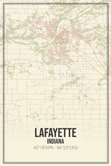 Retro US city map of Lafayette, Indiana. Vintage street map.