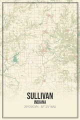 Retro US city map of Sullivan, Indiana. Vintage street map.