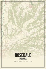 Retro US city map of Rosedale, Indiana. Vintage street map.