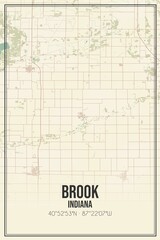 Retro US city map of Brook, Indiana. Vintage street map.