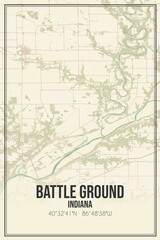 Retro US city map of Battle Ground, Indiana. Vintage street map.