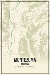 Retro US city map of Montezuma, Indiana. Vintage street map.