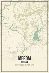 Retro US city map of Merom, Indiana. Vintage street map.