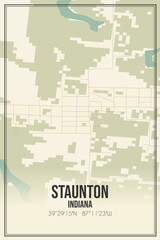 Retro US city map of Staunton, Indiana. Vintage street map.