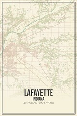 Fototapeta premium Retro US city map of Lafayette, Indiana. Vintage street map.