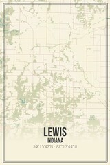 Retro US city map of Lewis, Indiana. Vintage street map.