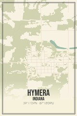 Retro US city map of Hymera, Indiana. Vintage street map.