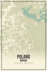 Retro US city map of Poland, Indiana. Vintage street map.