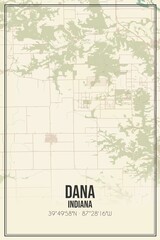 Retro US city map of Dana, Indiana. Vintage street map.