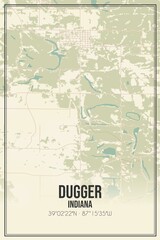 Retro US city map of Dugger, Indiana. Vintage street map.