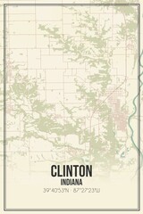 Retro US city map of Clinton, Indiana. Vintage street map.