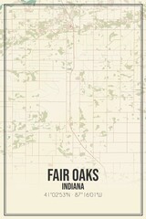 Retro US city map of Fair Oaks, Indiana. Vintage street map.