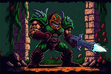 Computergame character, Pixel art fighter or monster