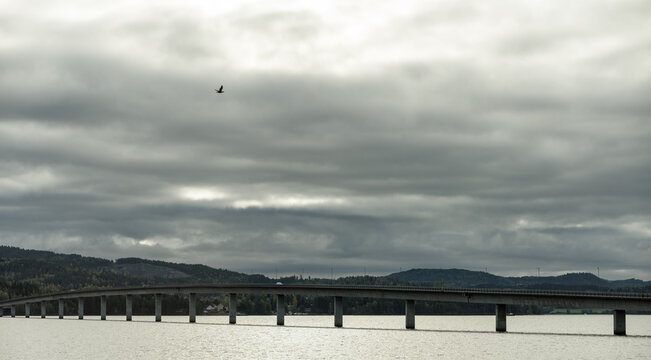 Mjosa bridge connecting hamar to lillehammer in norway. Bridge architecture concept.