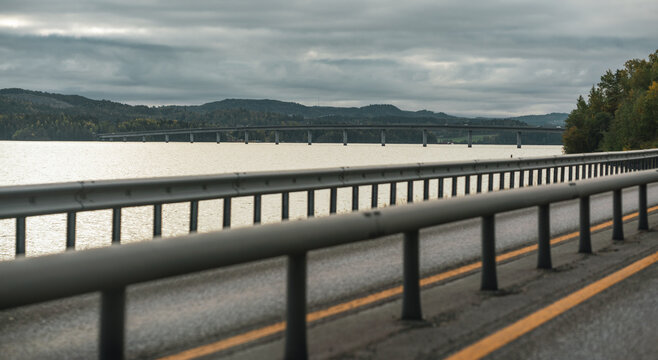 Mjosa bridge connecting hamar to lillehammer in norway. Bridge architecture concept.